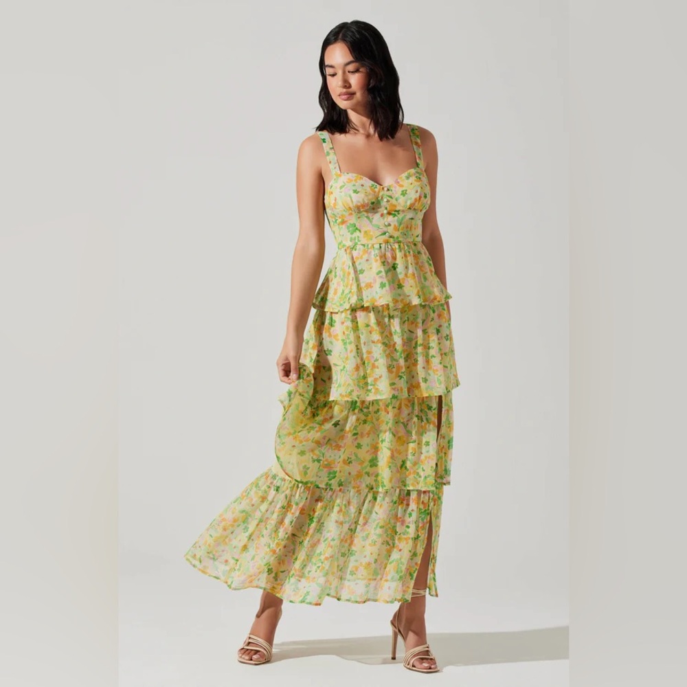 ASTR THE LABEL Midsummer Floral Tiered Maxi Dress‎ Size Small